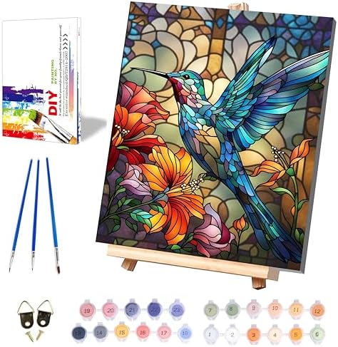 Hummingbird Paint by Numbers for Adults with Framed Canvas - Wooden Easel