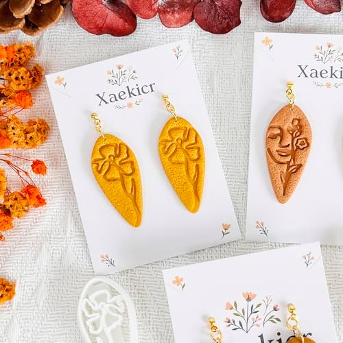 Xaekicr Abstract Face Polymer Clay Cutters Set – 3PCS Clay Earring Cutters with Floral Line Design – Embossed Polymer Clay Molds for DIY Jewelry and Crafts