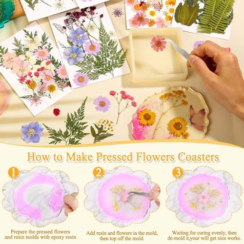 Evatage 124 Pcs Real Dried Pressed Flowers and Leaves for Resin Crafts