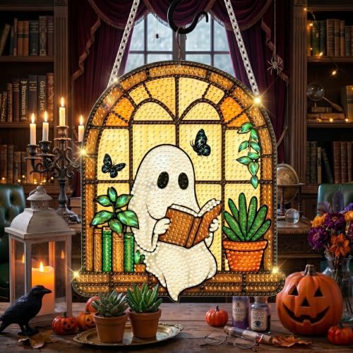Ghost Hanging Diamond Art Kits for Adults, Diamond Painting Suncatchers