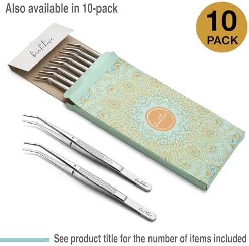 Beaditive 6-inch Sewing Machine Tweezers Set (3-PC) Serrated Bent Tips | Professional Grade, High Precision | Stainless Steel