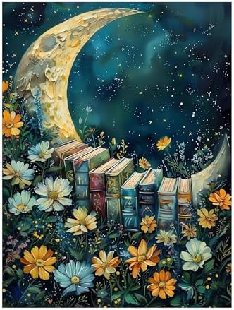 CraftBliss 5D Diamond Painting Kits for Adults, Magical Night Sky Moon and Books, Wildflower Floral Gem Art Kit, Aesthetic Galaxy Wall Decor, Gift for Book Lovers, 12x16 inch (30x40cm)