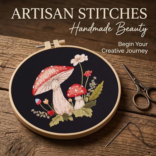 Harimau Adult Beginner Embroidery Starter Kit, Complete Set with 4 Patterns, 2 Hoops, Needles, Scissors, Instruction Guide & Stitching Video Tutorials