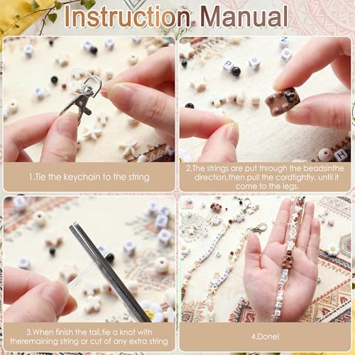 Tuhangcc 16 Set DIY Keychain Making Kit，Adjustable Letter Alphabet Beads Strings,Keychain Bohoemian-Chic Beads, 16 Charm Cards with Lobster Clasps & Strings for Boho Party Favor