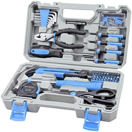 CARTMAN Complete Household Tool Set, Blue Hand Kit With Storage Case | Versatile tool assortment for home repairs, DIY projects, furniture setup, crafting, and daily household fixes in toolbox.