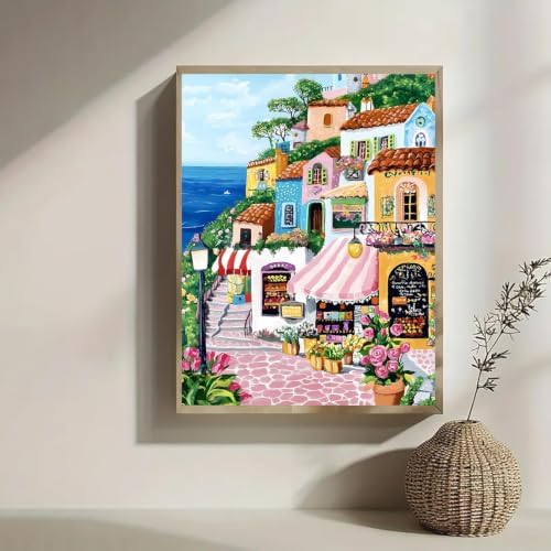 ARPADAMO Coastal Town Diamond Art Kits for Adults Diamond Painting 12x16in