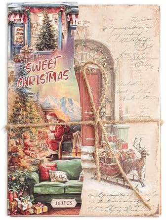 icceemee 160 sheets of Christmas scrapbook paper, Christmas theme journaling scrapbook supplies craft collage paper set, junk journal bullet journal poster room decor for card making decorative gifts