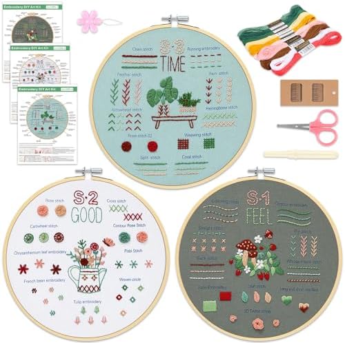 KintKita Embroidery Kit for Adults Beginners, 3 Stages to Learn 31 Basic Embroidery Stitches Practice Cross Stitch Kits for Beginners with Embroidery Patterns, Hoop,Threads,Tools