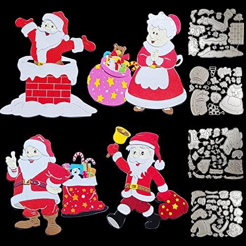 4 Sets Santa Chimney Christmas Die Cuts for Card Making Mrs Claus Scrapbooking Supplies Dies Embossing Stencil Template Tool for DIY Molds Paper Card Photo Album Craft Decoration