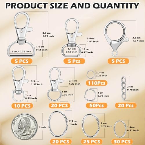 PAXCOO 300PCS Keychain Making Kit, Keychain Craft Supplies Including Key Chain Clips, Lanyard Snap Hooks, Key Rings and Jump Rings for Key Chain Making, Purse Making, Lanyard Making