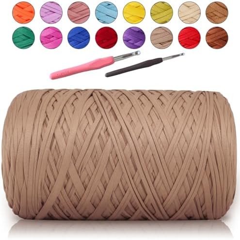 MESTOON 1000g T-Shirt Yarn Soft Elastic Crochet Khaki