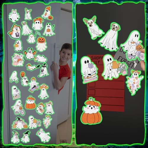 Motipuns 30 Pcs Halloween Diamond Art Magnets, Scary Ghost Fridge Decor
