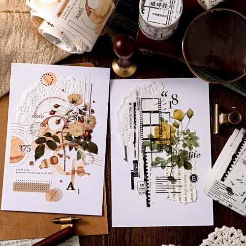 Alideco 6 pcs Decorative Adhesive Tapes Cartoon PET Tape Great for Bullet Journal Supplies, Arts, Scrapbook, DIY Crafts, Planners(huahuibiankuang) (pianduanhenji)
