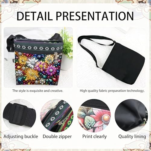 LSQFS DIY Diamond Painting Crossbody Bag, Diamond Art Kits for Adults, Colorful Floral Gem Art Purse, Craft Kits for Women with Adjustable Strap