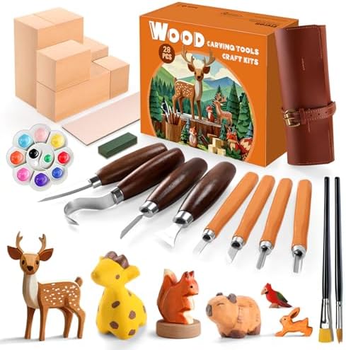 Wood Carving Kit for Beginners-Whittling Kit with Wood Blocks and Paint Set