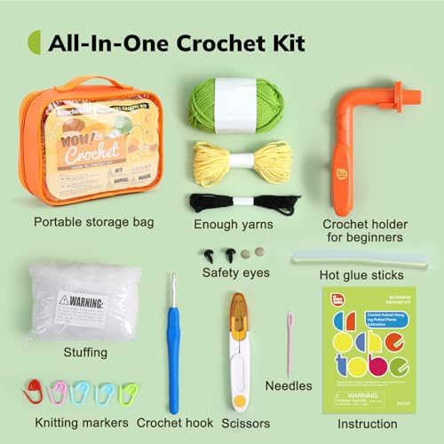 Crochetobe Beginner Crochet Kit with Crochet Tension Tool, Dinosaur Theme