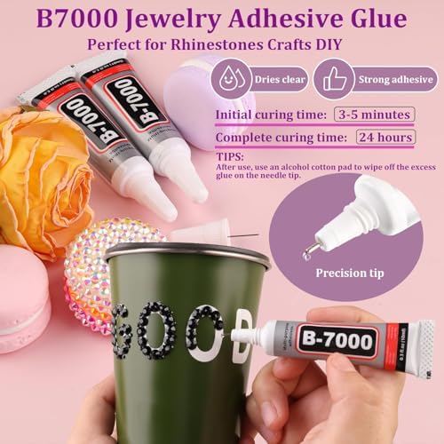 Resin Rhinestones for Crafting with 3Pcs 10ml B7000 Jewelry Glue, 1 Box Black Flatback Gems Crystals Diamond for Bedazzling Crafts DIY Nail Art Makeup, Gems for Clothing Tumblers Shoes