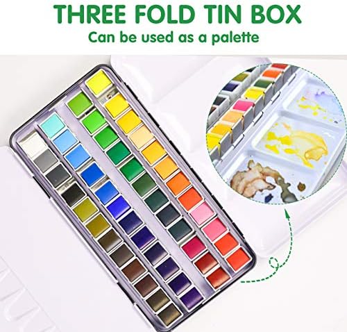 Travel Watercolor Paint Set, 48 Colors with Brushes & Water Paper