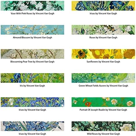 Berkin Arts 12 Rolls Art Floral Designs Washi Tape Set - 15 mm Wide Decorative Adhesive Masking Tape Cloisonnism for Scrapbooking Watercolor Vincent Van Gogh Series