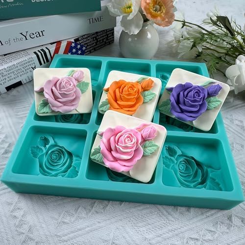 9 Cavities Rose Relief DIY Soap Mold,Handmade Soap Making Silicone Tray,Flower Silicone Mold for Natural Soap,Scented Candle Wax,Plaster Diffuser,Crystal Epoxy Decorations