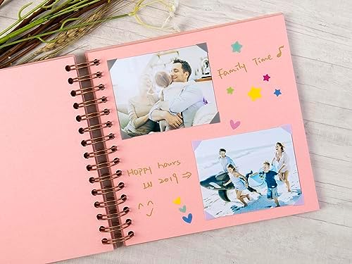 potricher 8 x 8 Inch DIY Scrapbook Album 80 Pages with Kraft Paper, Pink | Thick Kraft Paper Scrap Book Photo Albums, Memory Book for Wedding, Anniversary, Baby, Family, Travel, DIY Projects