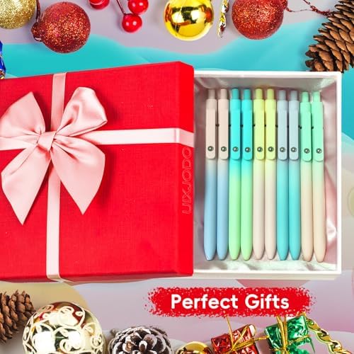 UIXJODO Gel Pens, 10 Pcs Black Ink Pens for Women, 0.7mm Medium Point Smooth Writing Pens with Silicone Grip, High-End Series Metal Clip Retractable Pens for Journaling Note Taking (10 Pcs Pastel)
