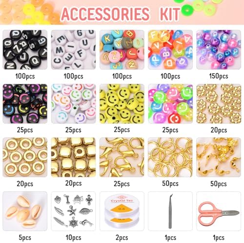 Ilootm Friendship Bracelet Making Kit, 16800pcs Beads for Jewelry Making, 96 Colors Polymer Clay Beads & 24 Colors Glass Seed Beads, 400 Letter Beads, DIY Crafts Gifts for Girls & Adults