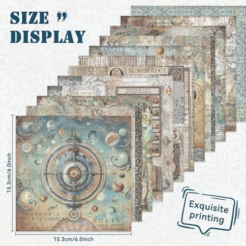 Bomichi 24 Sheets Scrapbook Paper, Vintage Decorative Scrapbook Supplies for Junk Journal Card Making Picture Art Collage DIY 6x6 inches, Astronomy theme