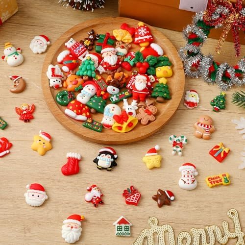 60Pcs Christmas Resin Charms, Holiday Flatback charms for DIY Craft