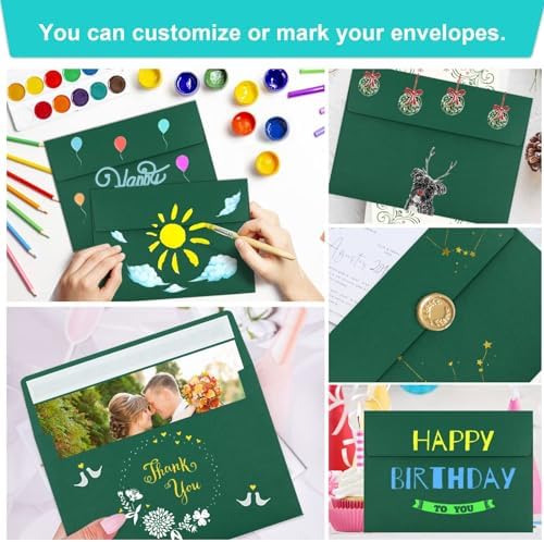 65 Packs 4x6 Envelopes A4 for Invitations, Printable Envelope Self Seal For Weddings, Invitations, Photos, Greeting Cards, Mailing (Dark Green)