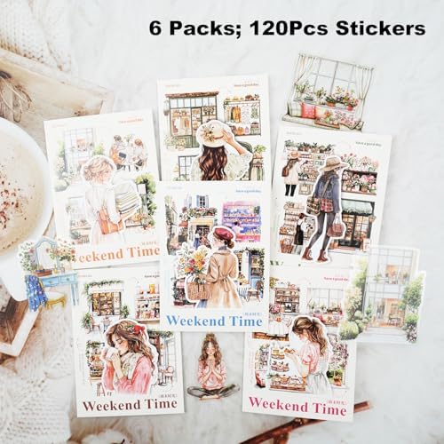 120PCS Cozy Daily Life PET Stickers Set, Character and Aesthetic Scenes for Scrapbooking, Journaling, and DIY Crafts