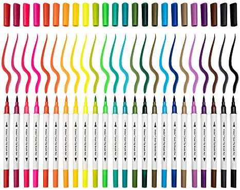 Vitoler Colored Markers Highlighters Dual Tip Brush Pens,Fine Tip Markers & Fine Point Art Pens for Adult Coloring Drawing Planner Art Craft Supplies (24 Brush Pens Set)