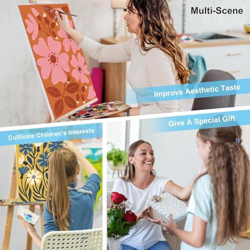 Pixendra 6 Pack Paint by Numbers Kit for Adults - Simple Flower Easy Paint by Number on Canvas for Beginner,Acrylic Oil Watercolor Painting kit Arts and Crafts for Room Wall Decor (8x12 inch)