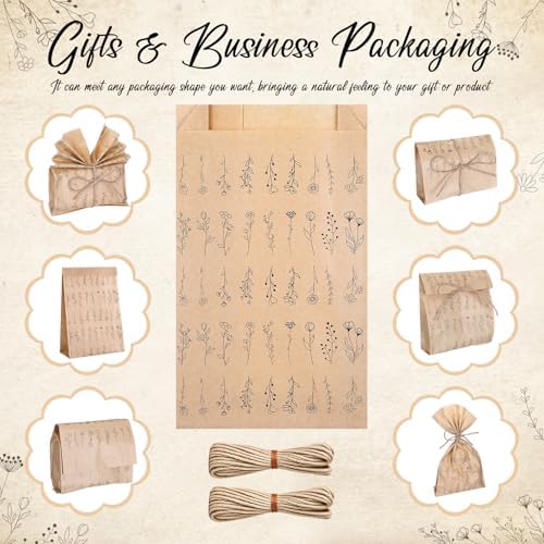 Fulmoon 100 Pcs Soap Packaging Paper Bag 5''x8'' with Rope,Flower Style