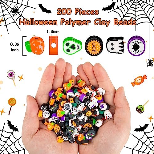 200 Pcs Halloween Polymer Clay Beads, Mixed Heishi Spacer Beads Supplies