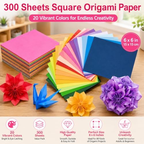 MAQIHAN 300 Sheets 6x6 Origami Paper - 20 Colors Double Sided Craft Paper