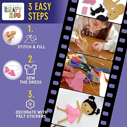 Ballerina Sewing Kit for Kids Ages 5-12 - 5 Felt Dancer Dolls, Beginner