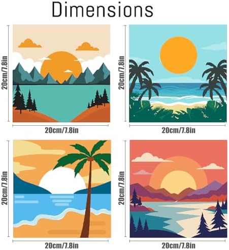 FQOVKYN 4 Framed Landscape DIY Paint by Numbers Kit for Adults Beginner, Sunset Easy Painting by Number with Frame, Acrylic Paint Kit Arts and Crafts for Adults for Decor 8x8inch