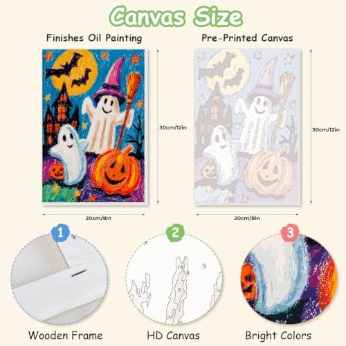 Spandrel Cute Halloween Ghost Paint by Number Kits for Kids & Adults, Pumpkin Paint by Number Kits on Canvas, DIY Acrylic Oil Halloween Painting by Numbers Gitfs for Home Wall Decor, 8x12in