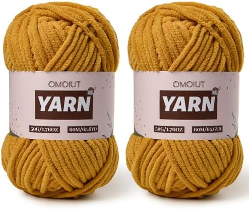 2 Packs Plush Chenille Chunky Crochet Yarn - Baby Yarn for Crocheting Soft - Velvet Yarns Knitting for Blankets Crafts - Fluffy Amigurumi Yarns 100g/131yds (2 Turmeric)