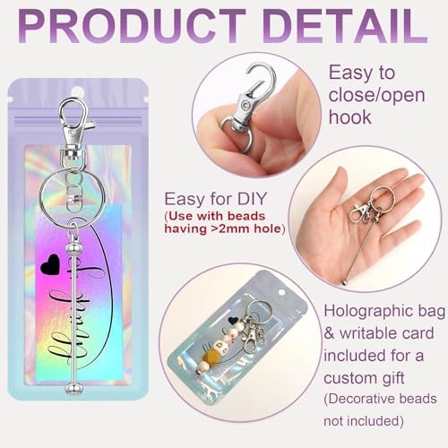 42/84/126 Pcs Beadable Keychain Bars Bulk Blank DIY Beaded Keychain Making Supplies with Bag Thank You Card