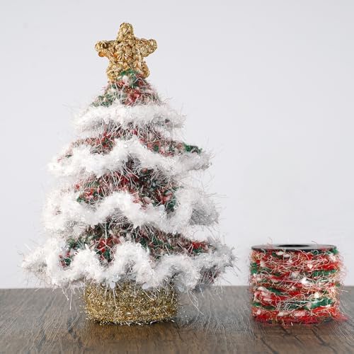 Christmas Yarn for Crocheting Knitting, Crafts DIY Yarns, Set of 3 Rolls (Christmas Red & Green)