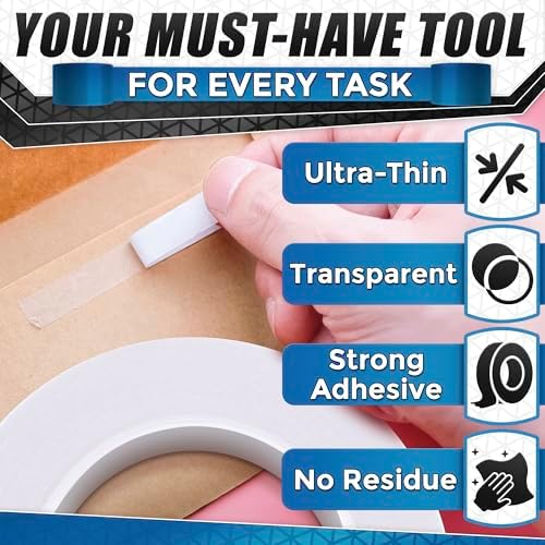 Basting Tape for Sewing – 0.6 In x 60 Yd Thin Acrylic Hemming Tape for Dresses – Transparent Clothes Strip for DIY Crafts, Temporary Repairs, Quick Adjustments with Strong Adhesion, Easy Clean Removal
