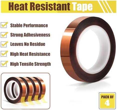 MEBMIK 4 Rolls 10mm x16m(52FT) Heat Tape High Temperature Heat Resistant Tape Heat Transfer Tape for Heat Sublimation Press Vinyl,No Residue
