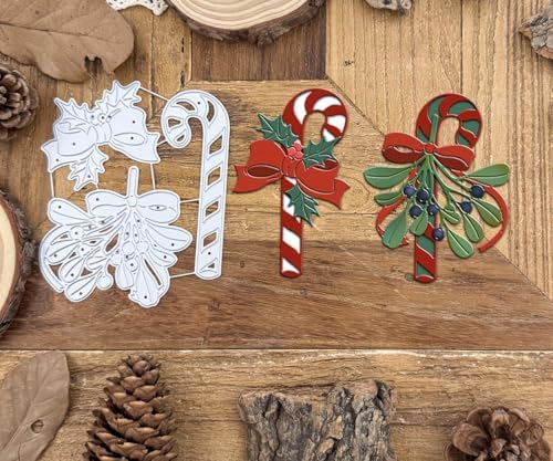 Lapoo Christmas Metal Cutting Die for Scrapbooking, 3D Backgrounds Frame Cutting Dies DIY Album Card Making Decor Paper Metal Die Cuts Party Wedding Decorations (Bow and Cane 4.1 x 4.1 in)
