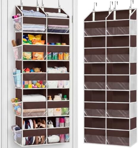 Over the Door Organizer 5 Tiers, Extra Large Behind Door Storage of 10 Compartments, 80 lbs Weight Capacity Over Door Organizer, Door Hanging Organizer for Closet, Diaper Organizer (Brown)