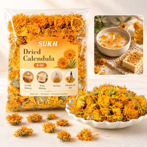 Sukh 6oz Dried Calendula Flowers Bulk - Natural Marigold for Soap Making