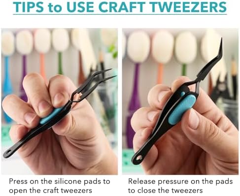 6PCS Crossing Locking Curved & Straight Craft Tweezers Pointed Tip Tweezers Stainless Steel Soft-Grip Tweezers Curved&Straight Fine Tip Tweezer for DIY Crafts Beads,Heat embossing,Small Embellishments