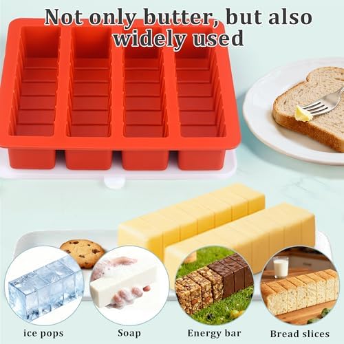 2Pcs Silicone Butter Tray with Lid, Non-Stick Silicone Butter Mold with Lids for Making Butter, Standard Butter Mold Size for Homemade Butter (Standard with Scale Markings(Lid))