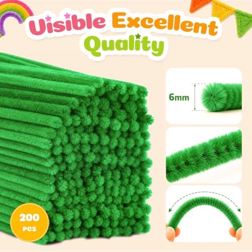Caydo 200 Pieces Green Pipe Cleaners Craft Chenille Stems